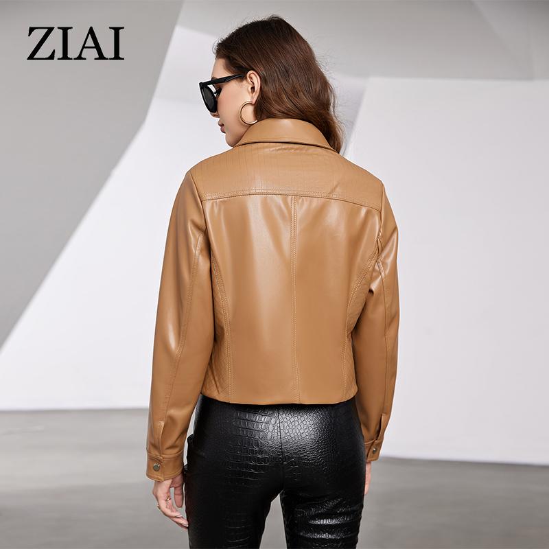 ziai New Spring Autumn Women Short Faux Leather Jacket Casual PU Coat Loose Motorcycle Jackets Fashion Streetwear Oversized Korean Coat ZPW-202301
