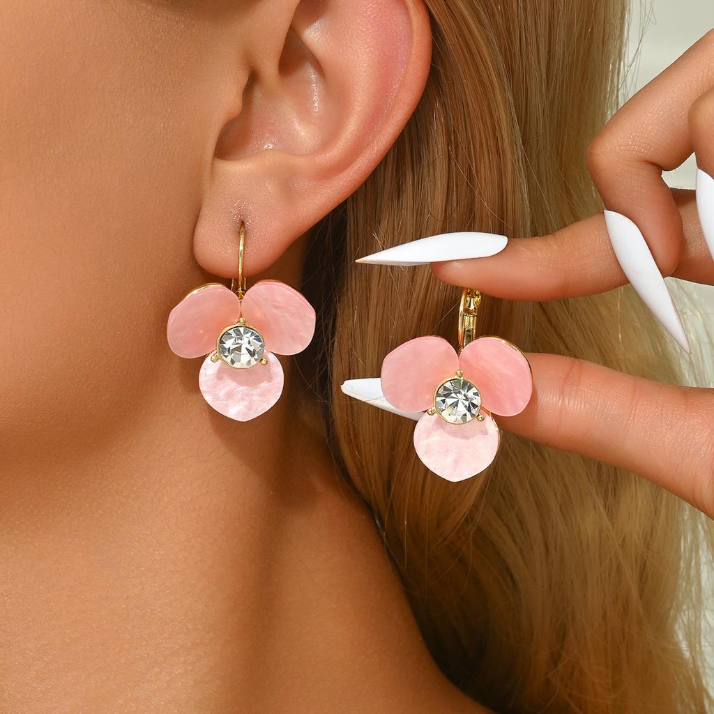 14K Real Gold Plating, French Super Fairy Gentle And Sweet Pink Petal Earrings Women'S Fashion Temperament Ear Jewelry