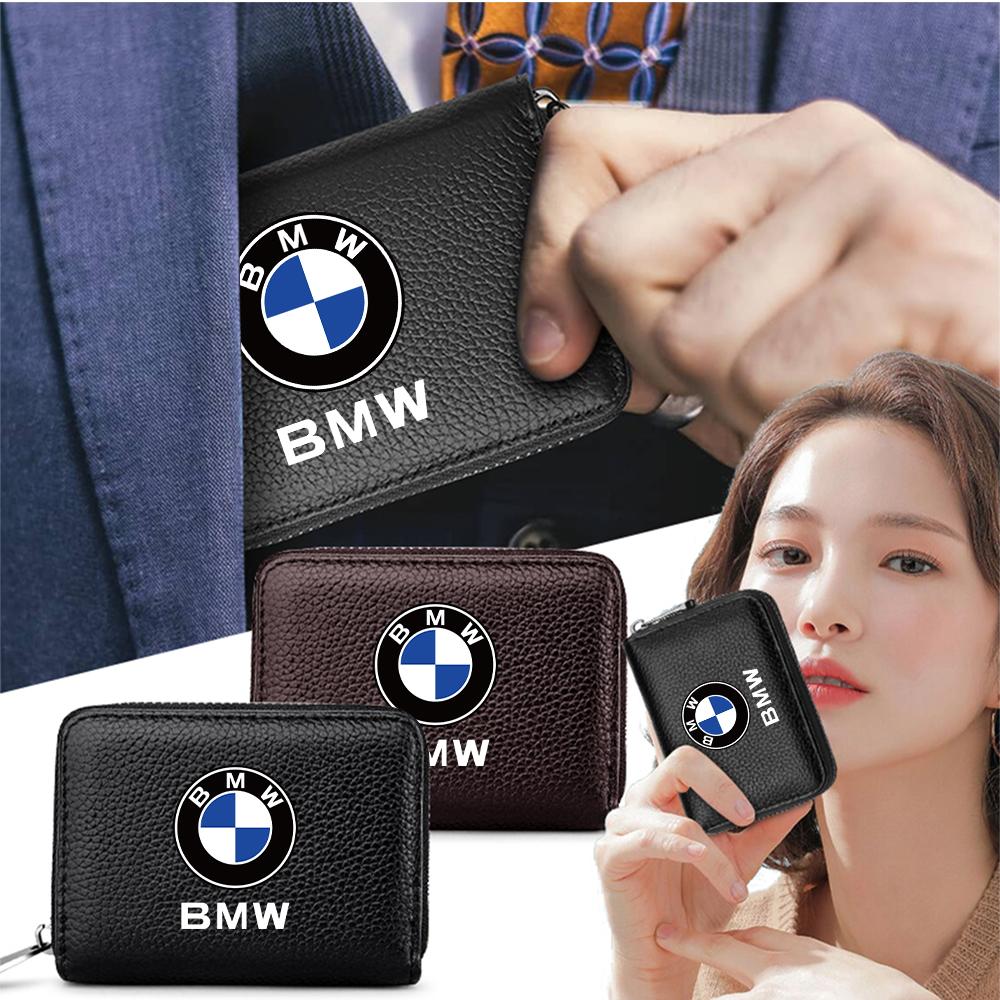 BAAZ2 Car Sticker For BMW For BMW PU Leather Men Women Card Holder Small Zipper Wallet Solid Coin Purse Accordion Design rfid ID Busin