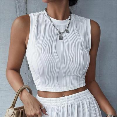 Casual Mouwloze Geribde Tanktop Dames Zomer Y2K High Street Style Koreaanse Mode Mock Neck Slim Fit Croptop Streetwear 2024