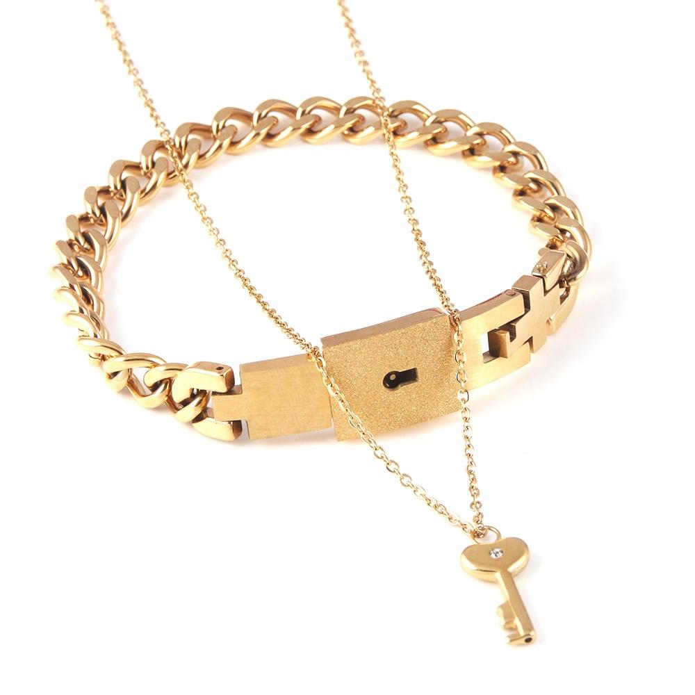 Couple Stainless Steel Bracelet Love Heart Lock Key Pendant Necklace For Women Men Valentine Gift Jewelry