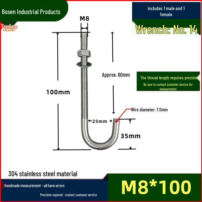 Șurub de Ancorare pentru Fundație din Oțel Inoxidabil 304, Cârlig Îndoit în Formă de L, M8/M10/M12