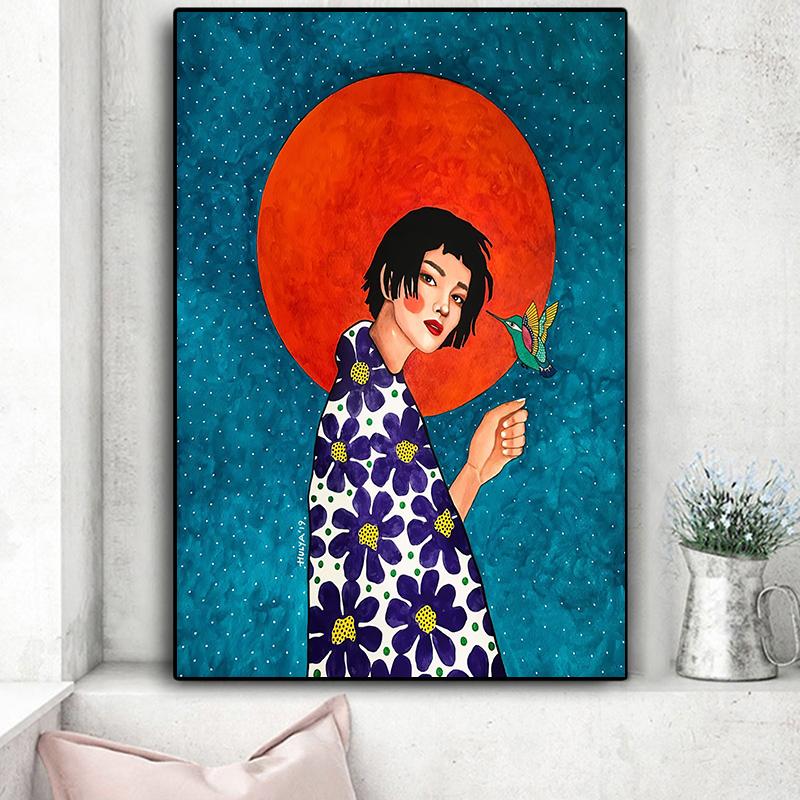 Vintage Abstract Fata Păr Floare Femei Artă Perete Pânză Pictură Moda Nordic Poster Poze de Perete Pentru Sufragerie Neîncadrat