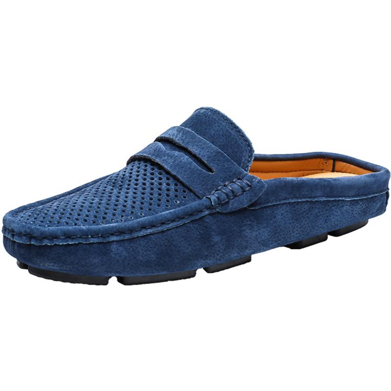 Fashion Suede Leather Male Muller Shoes Classic Breathable Men Slippers Simple Comfy Half Flats Lazy Shoes Soft Handmade Casual Footwear