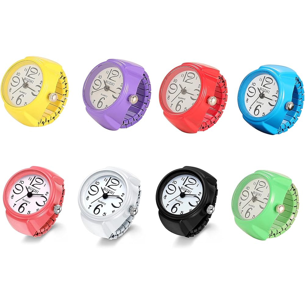 Jewelrywe Ring Watch Waterproof Flip-Up Cover Sports Quartz Stainless Steel Numeric Dial
