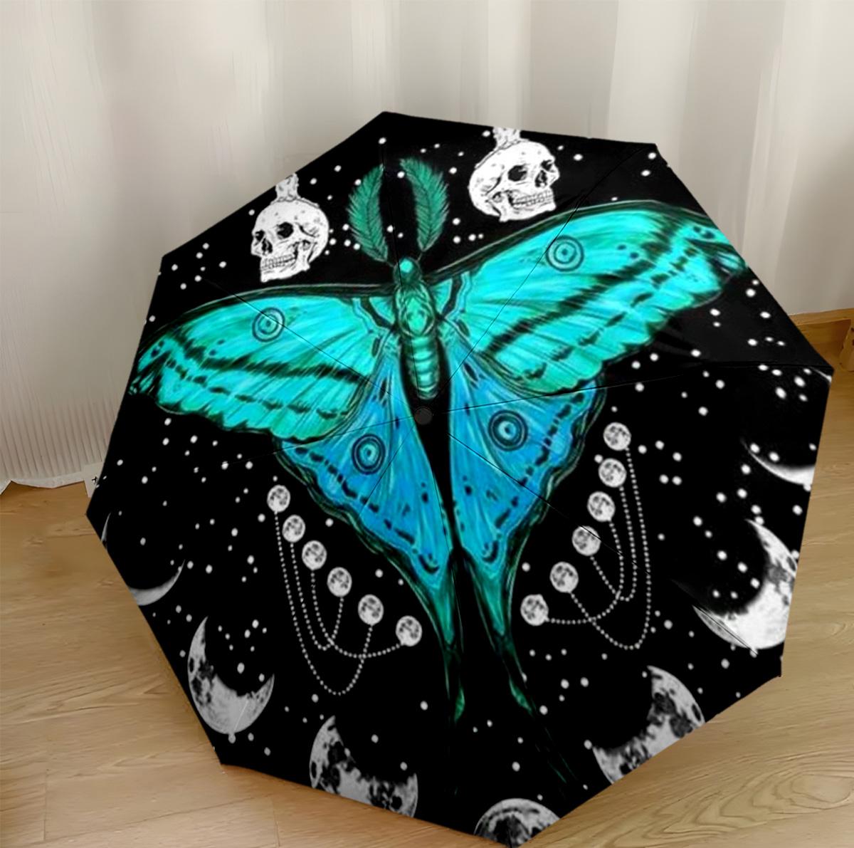 

Moth Moonlit Garden Outdoor Automatic Umbrella Compact 8-Rib Design Foldable Design Travel Essential Compact Folding Umbrella