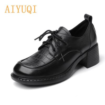 Scarpe da donna Mocassini Scarpe con tacco medio stringate primaverili in vera pelle Scarpe da donna di grandi dimensioni stile britannico