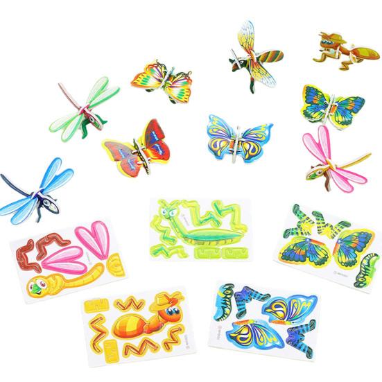 100Pcs/Set Kids 3D Puzzle Toy Number Animal Dinosaur Airplane Tank Spinning Top Cognition Jigsaw Assembly Educational Game Kit