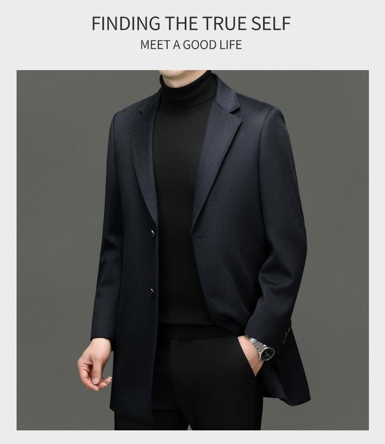 Herren Mittellanger Woll-Kaschmir-Mantel - Herbst Winter Lässiger Windbreaker Anzug