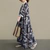 DIMANAF New 2026 Women Plus Size Spring Summer Beach Long Dress Print Black Maxi Long Sleeve Vintage Lady Loose Oversize