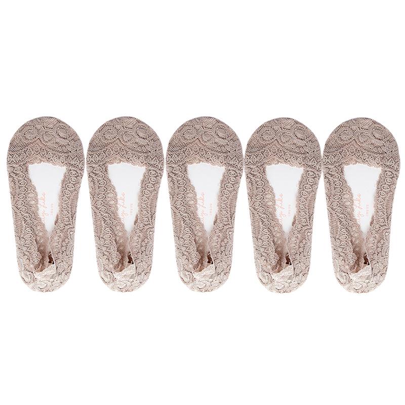 5 Pairs/Lot Socks Women's Ankle Short  No-Show Invisible Foot Summer Thin Cotton Set White Low Cut Boat Lace Silicone Non-Slip