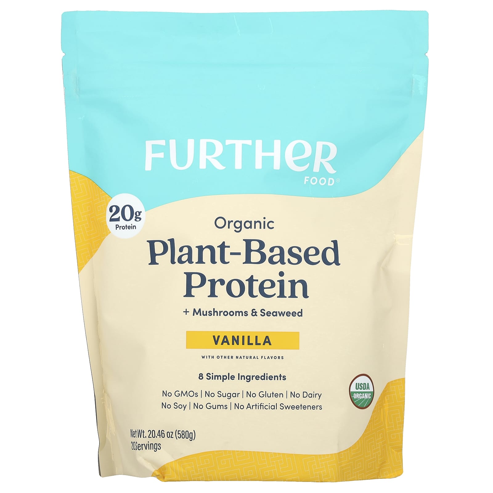 

Organic Plant Protein + Mushroom & Seaweed, Vanilla, 580G(20.46Oz)