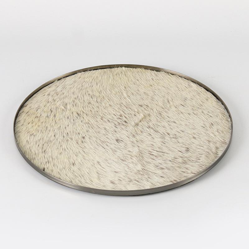 Light Luxury Stainless Steel Storage Plush Round Tray Ornaments Living Room Coffee Table Model Room Home Desktop Soft Decorations