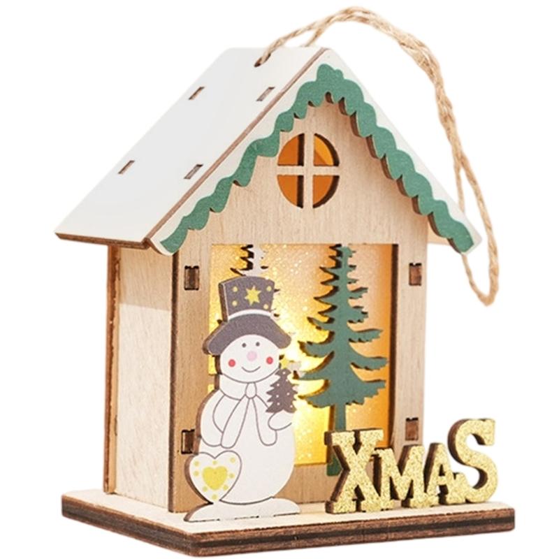 Wooden Christmas House Ornament Battery Power LED Lights Safe Flameless Decoration For Home Christmas Tree Party Crafts