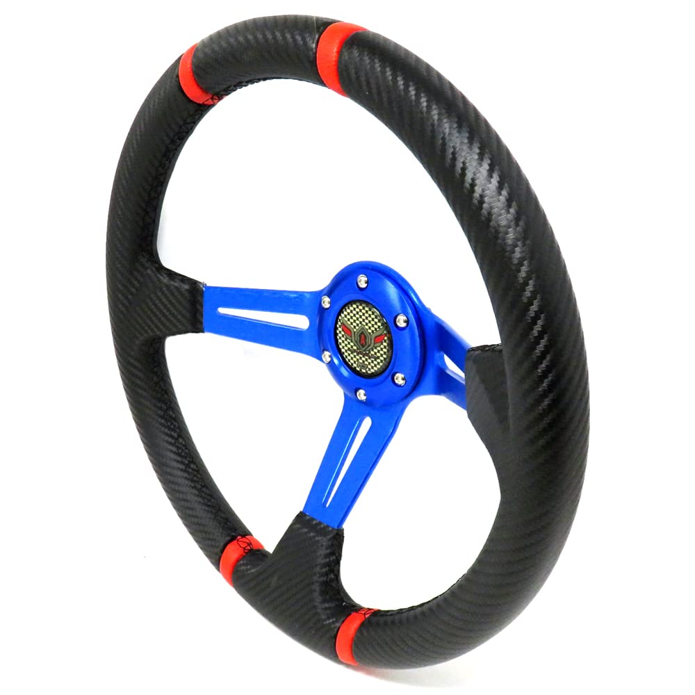 

ALTEED Sports Steering Wheel, 350mm Deep Cone Model, Blue Spoke x Carbon Fiber Design, Aftermarket Car Steering Wheel