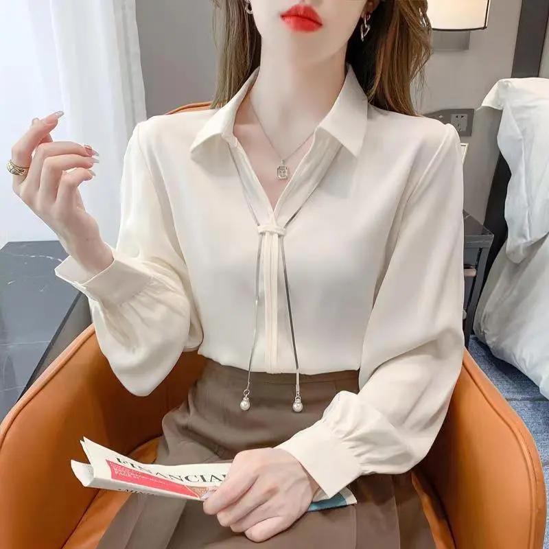 Fashionable Long-sleeved Shirt Women Autumn New Loose Temperament Design Polo Collar