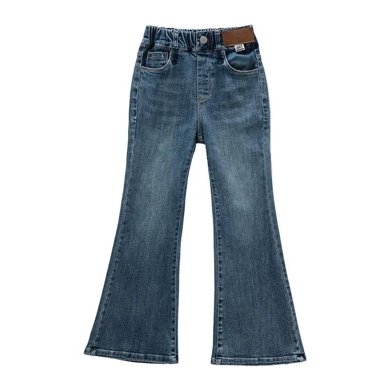 Dívčí džíny Jarní oblečení Dětské kalhoty do zvonu Antumn Dětské módní kalhoty západního střihu Modré dětské džíny
