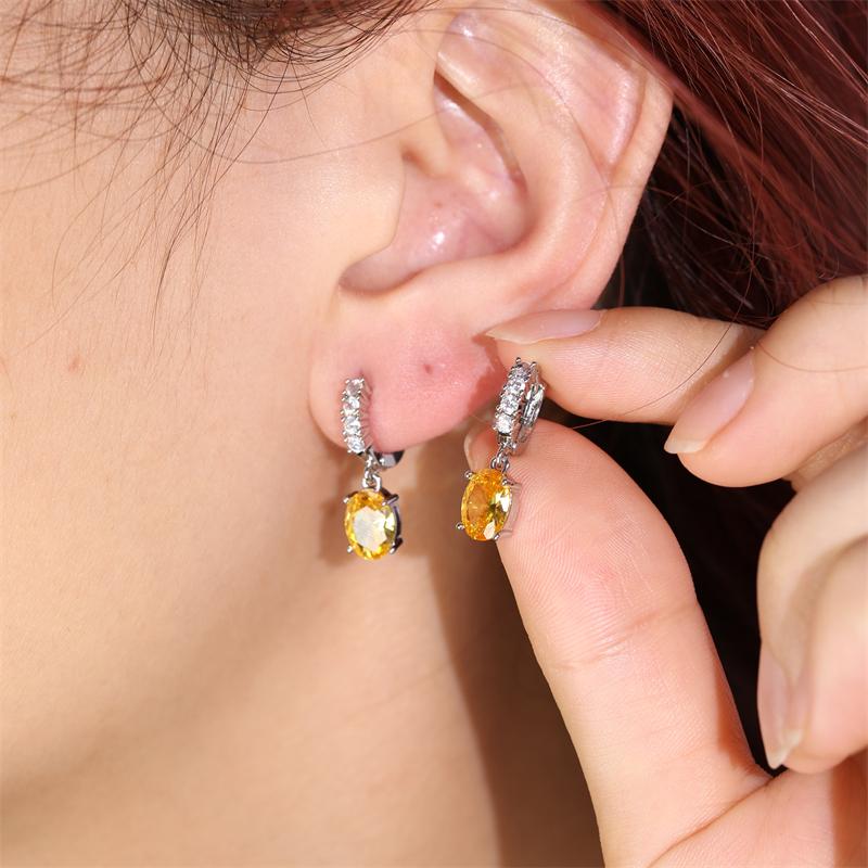 Fashion Yellow Oval Zircon Drop Earrings for Women Shiny Geometric Crystal Zirconia Bridal Earring Luxury Wedding Zircon