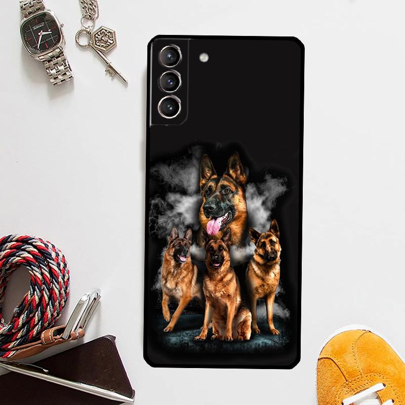 German Shepherd Dog Cartoon Case For Samsung Galaxy S24 Ultra S23 S22 S21 Plus S20 FE S8 S9 S10 Note 10 20 Ultra Cover