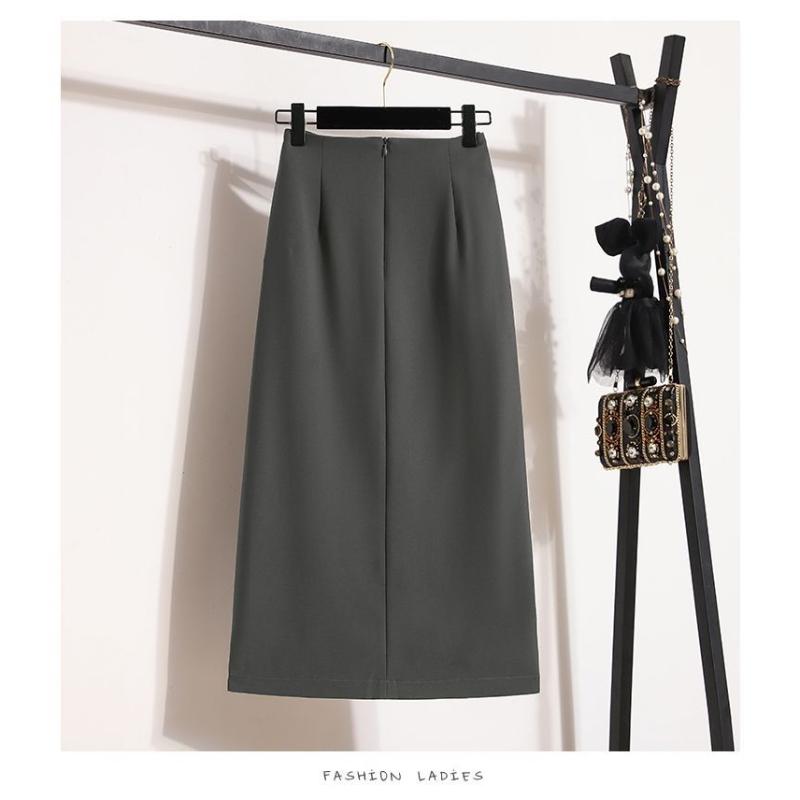 Dunkelgrauer High-Waist-Midirock für Damen Asymmetrisches Wickeldesign Bürorock