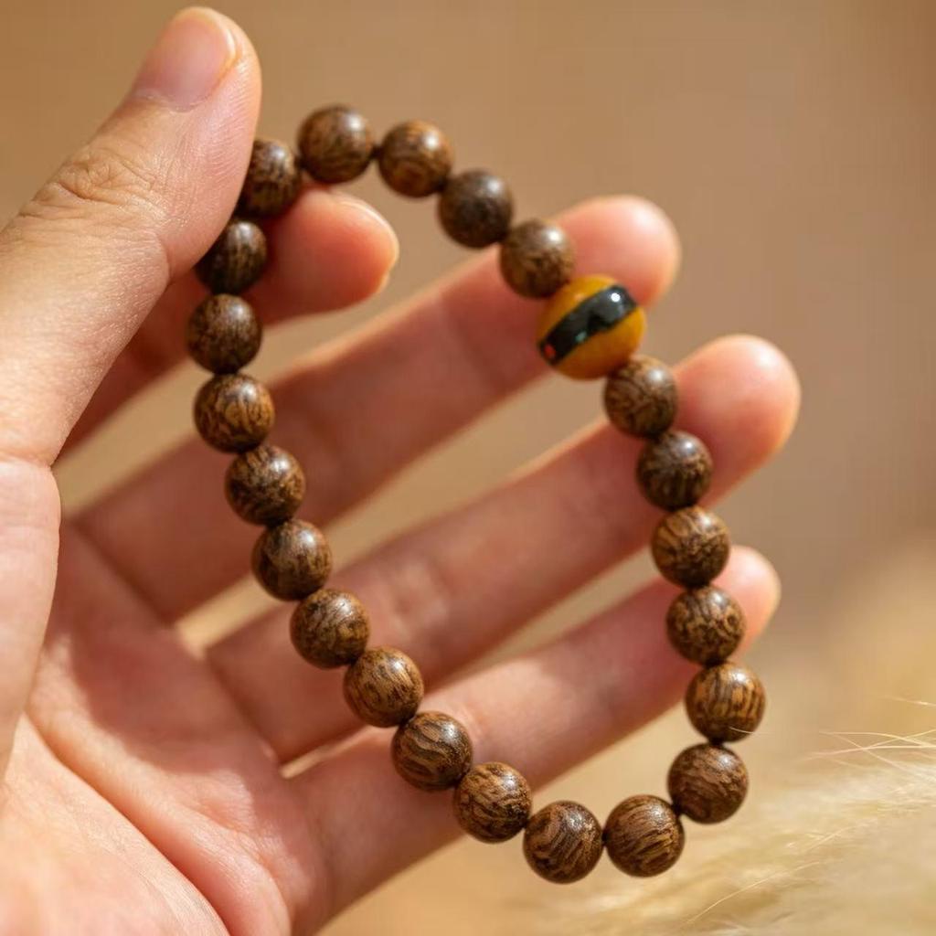 Exquisite Carving Bracelet: Agarwood, Imitation Beeswax, Turquoise & Hetian Jade