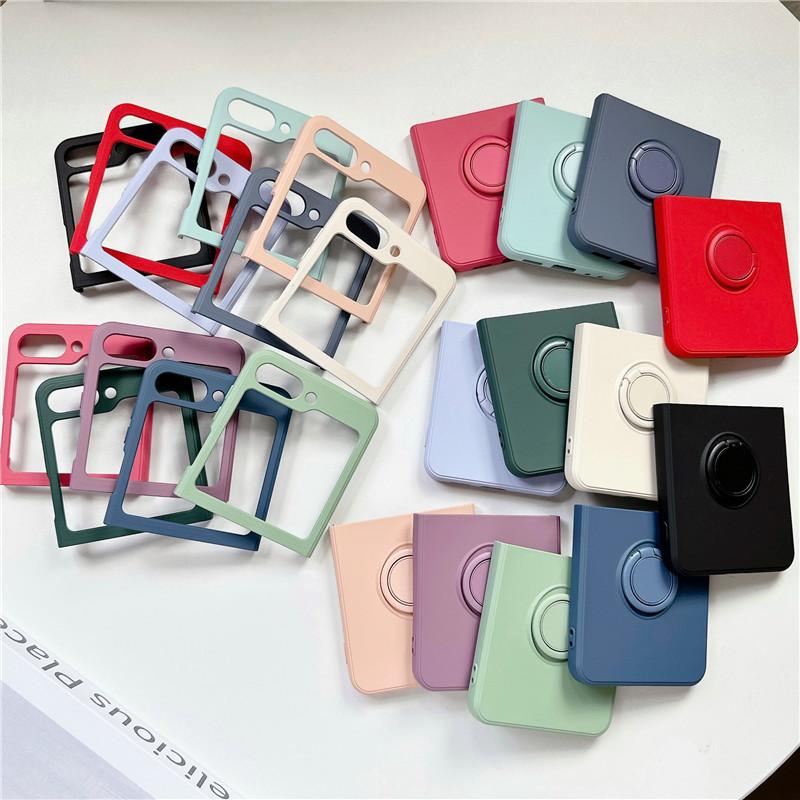 Applicable To Samsung Zflip7 Liquid Silicone Zflip6 Ring Mobile Phone Case Zflip4 Folding Screen Protective Case Foreign Trade