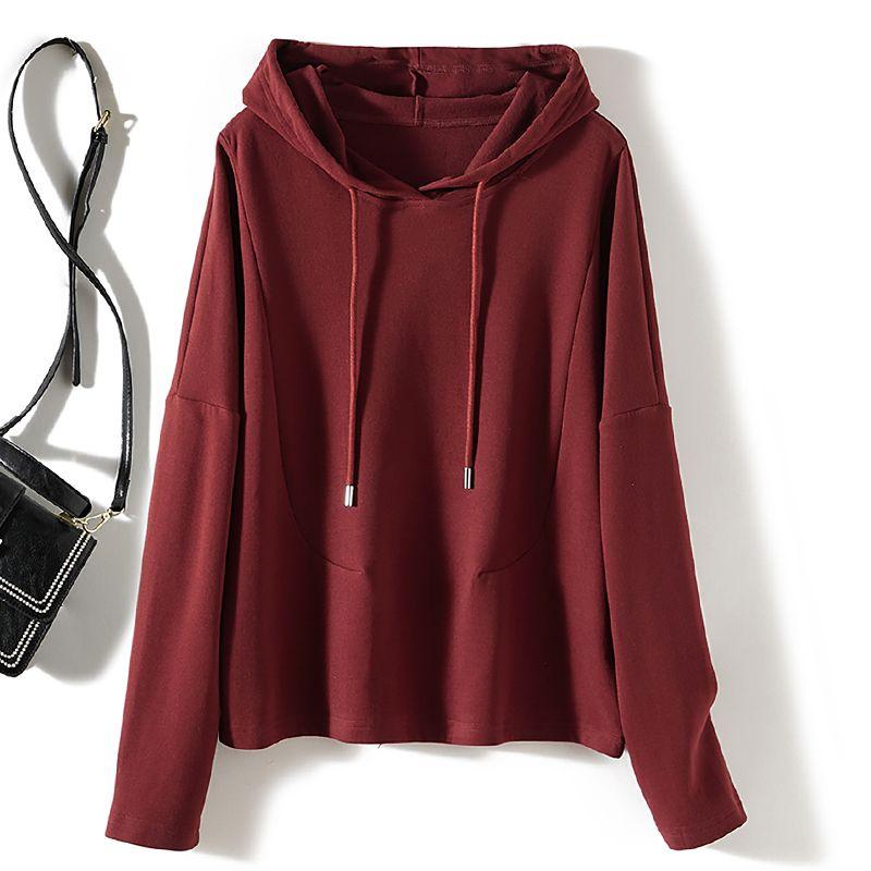 

Special Soft Sense! Comfortable Thin Velvet Composite Women s Hooded Cotton Velvet Shoulder Oversleeve Head Sweatshirt Pure Color Fall Winter Coat Angola red L