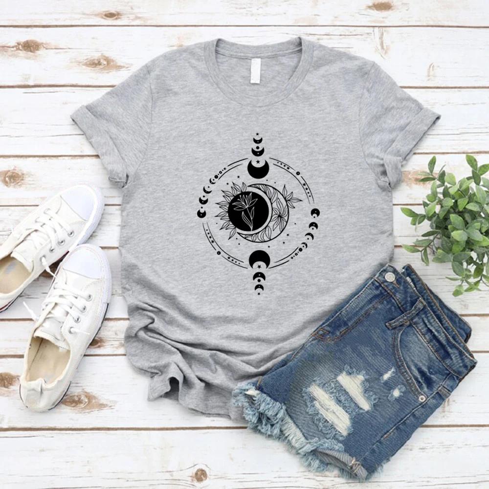 Mystic Moon and Sun T Shirt Mystical Moon Phase TShirt Women ONeck Tshirts Short Sleeve Moon T Shirt Women Clothes Streetwear