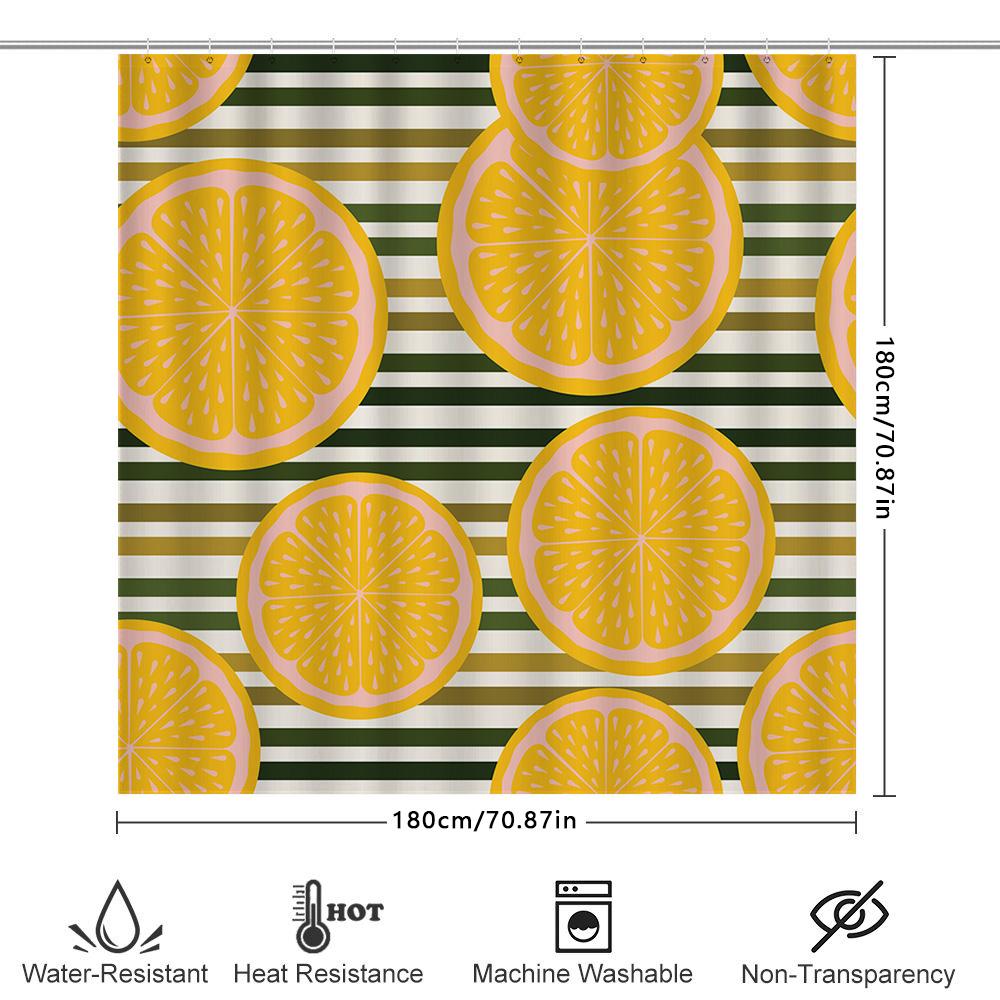 Bright Orange Slice Shower Curtain Waterproof Bathroom Decor Striped Pattern Home Accessories Tiled Washcloth Set