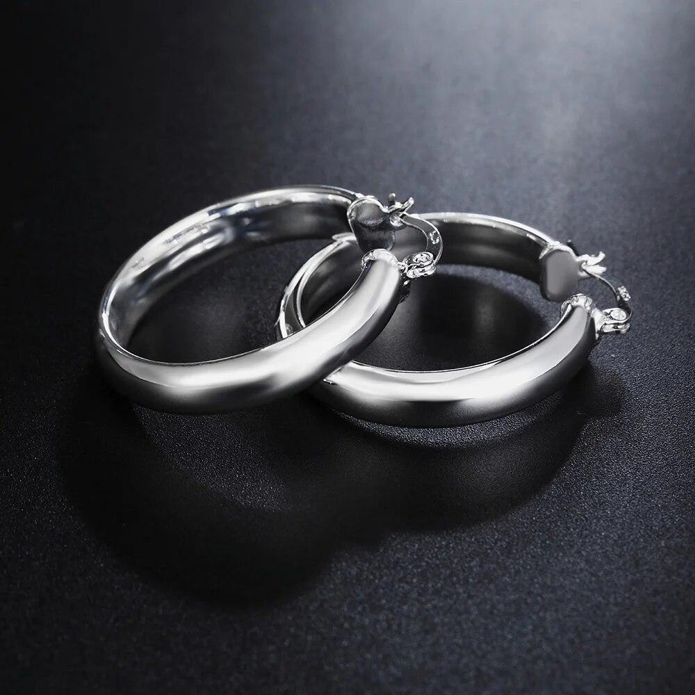 925 Sterling Silver 4CM Smooth Big Circle Hoop Earrings for Women Luxury Fashion Party Wedding Accessories Jewelry