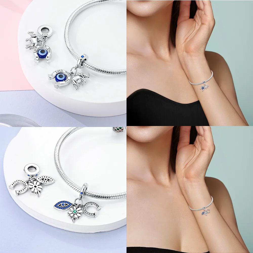 Copper U Shaped Lucky Four Leaf Clover Series Charms Beads Fit Original Bracelet Necklace Fine Diy Women Birthday Jewelry