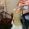 Retro Plaid Halter Summer New Backless Sleeveless V-neck Hot Girl Tops and Vests for Women