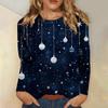 3D Christmas Snowflake Gradient Print Round Neck Long Sleeve T-shirt Casual Long Sleeve Top Party Loose Women's Top