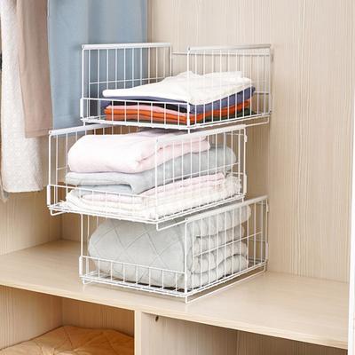 Wardrobe Storage Rack Hollow Stackable Sliding Rail Closet Cupboard Organizer Drawer Storage Shelf