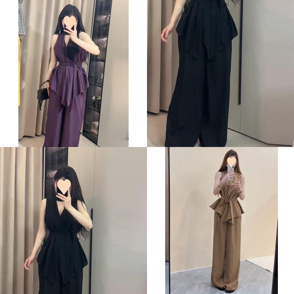 Urbaner Stil Ärmelloses Cropped Top High Waist Weitbeinige Hose Sommeranzug Für Damen