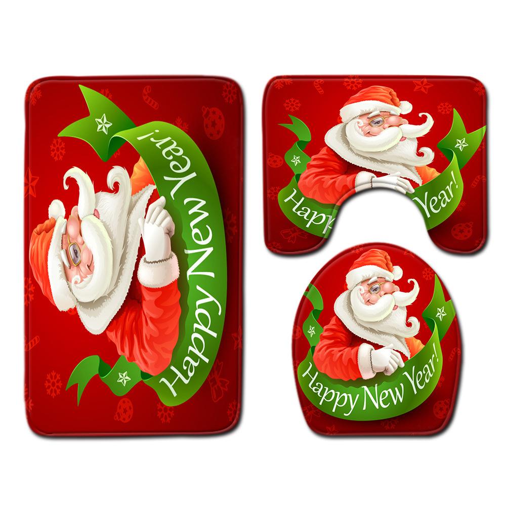 Christmas Bathroom Floor Mat Toilet Three-Piece Set