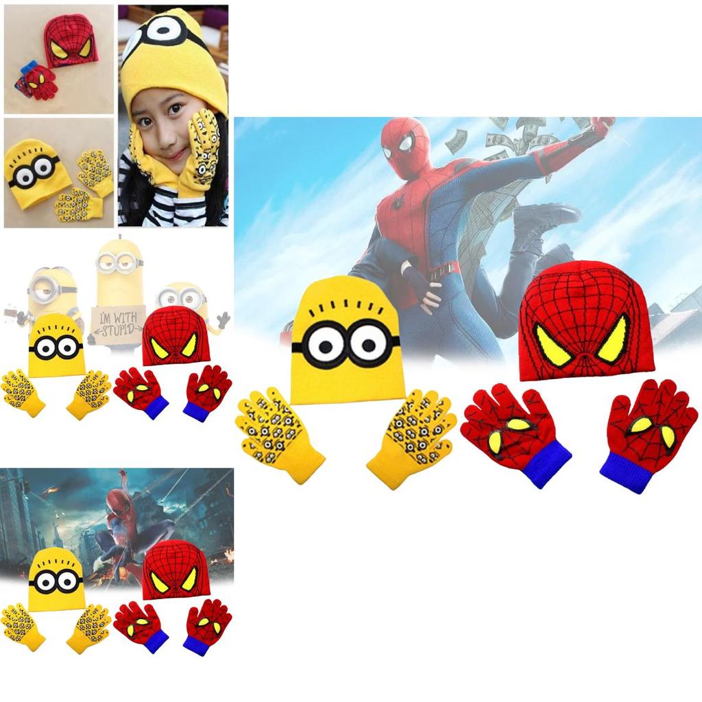 Conjunto Aconchegante de Inverno em Tricô para Crianças, Luvas e Gorro com Forro Quente de Lã para Crianças Pequenas