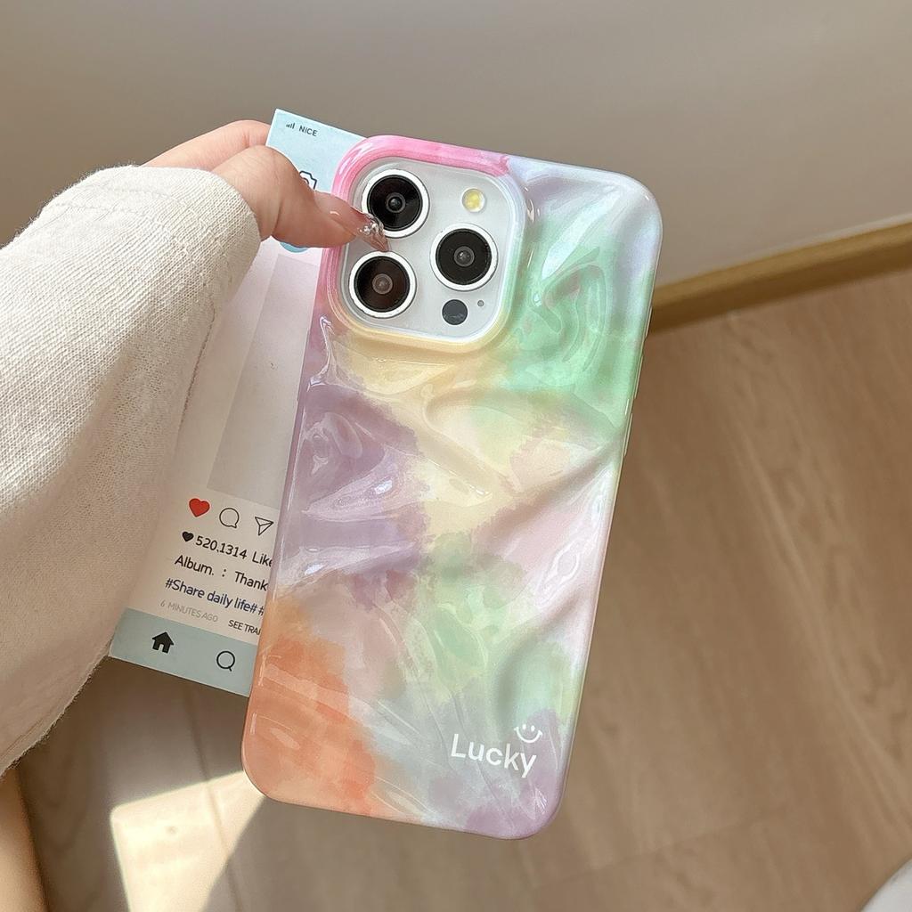 Ins Wrinkle Cute Colorful Lucky Wave Gradient Flower Tulip Phone Case for For Iphone 16 1 14 13 12 Pro Max 11 Soft Silicone Cover