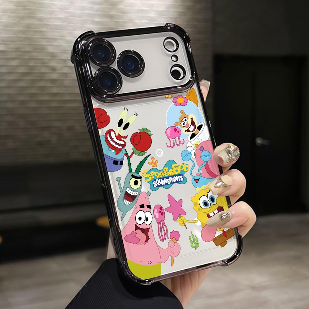 

Cute SpongeBob S-SquarePants Phone Case for iPhone 17 Air 16 15 14 Plus 13 12 11 Pro Max X Xs XR 8 e Anti-drop Transparent Cover iPhone 15 Pro