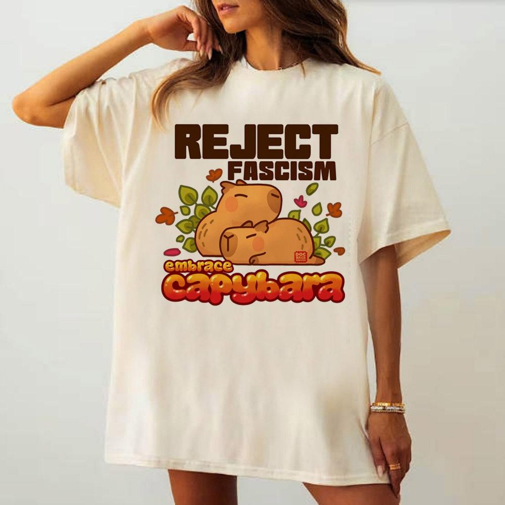 Capybara T-Shirt Damen Anime Bunt 80er Bequem Grafik-T-Shirt Bequem 2000er Psychedelische Ästhetik Popkultur Anime