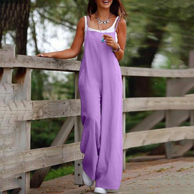 Moda Casual Abbigliamento da Donna Colore Solido Allacciato Pantaloni a Spalline Gamba Larga Larga Tuta Casual da Donna
