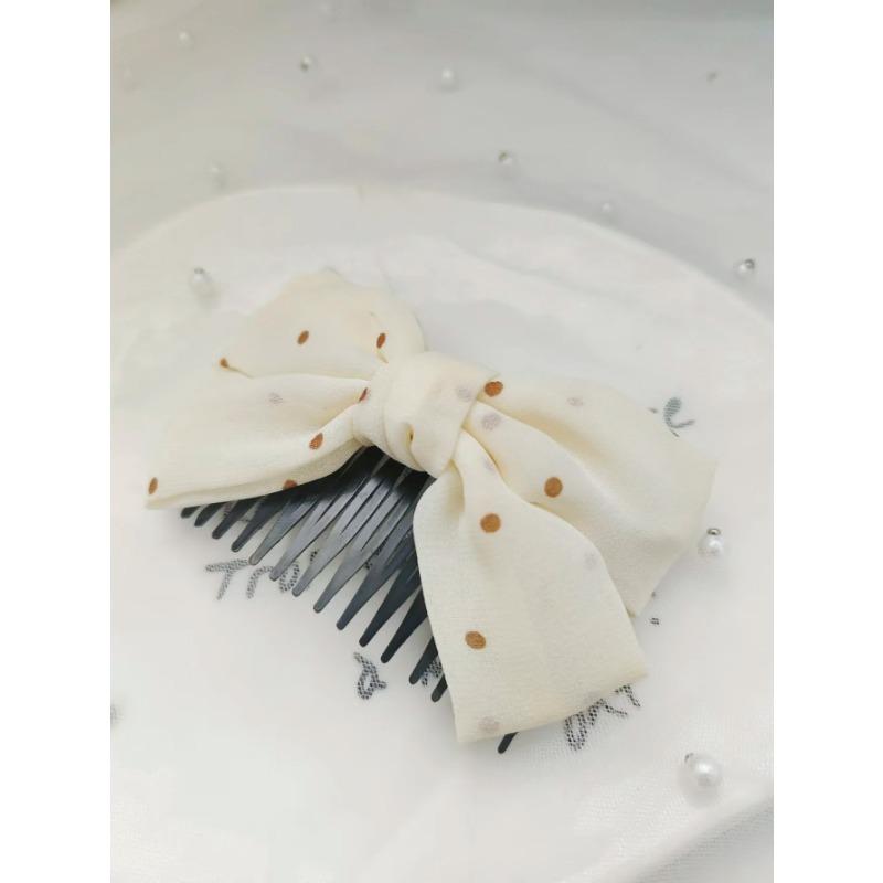 1 Pcs Ladies' fairy Style Polka Dot Bow Hair Accessories Bangs And A Hair Comb Suitable For Daily Use As A Gift