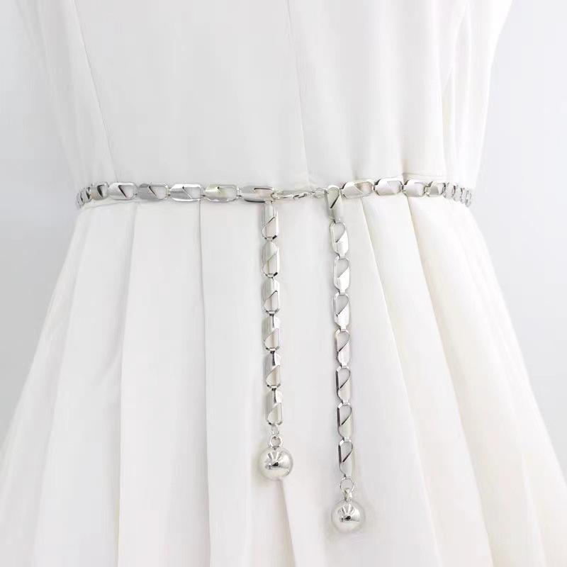 Metal Ball Pendant Waist Chains for Women Long Thin Adjustable Chain Belt Ins Korean Chic Dress Pants Decorative Waistband Strap