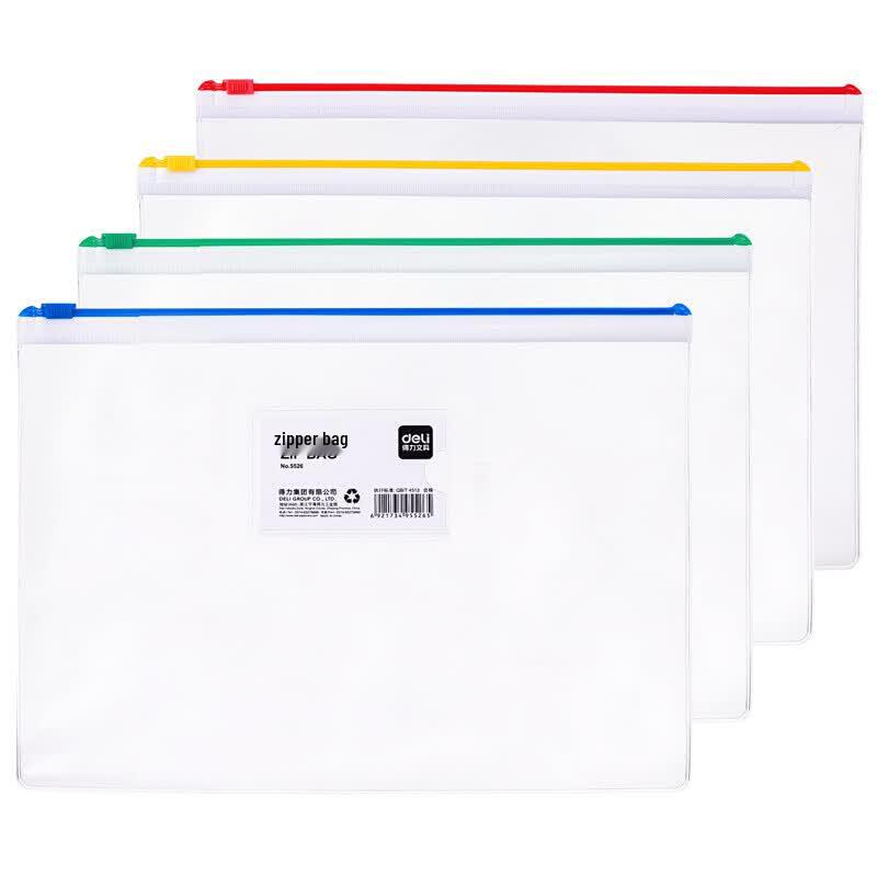Deli 5526 A4 Transparent Zipper File Folders (12-Pack)