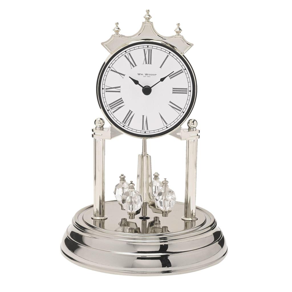 Wm.Widdop Rotating Pendulum Anniversary Clock - Silver