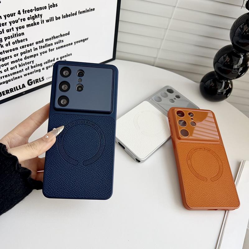 Magnetic For Magsafe Slim Leather Skin Case For Samsung S26 Ultra S25 FE S24 Plus Hybrid PU+PC Matte Shockproof Hard Cover Cases