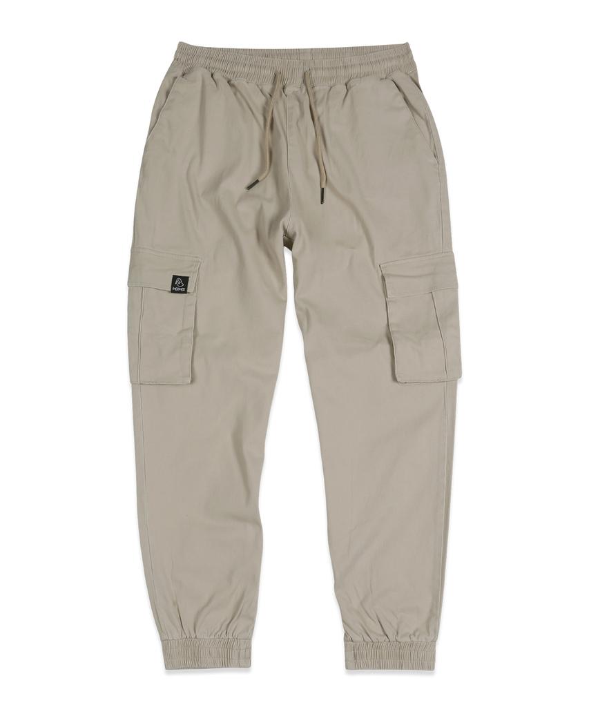 MOZMOZ Cargo Pocket Cotton Elastic Waist Big Size Jogger Pants Light Beige