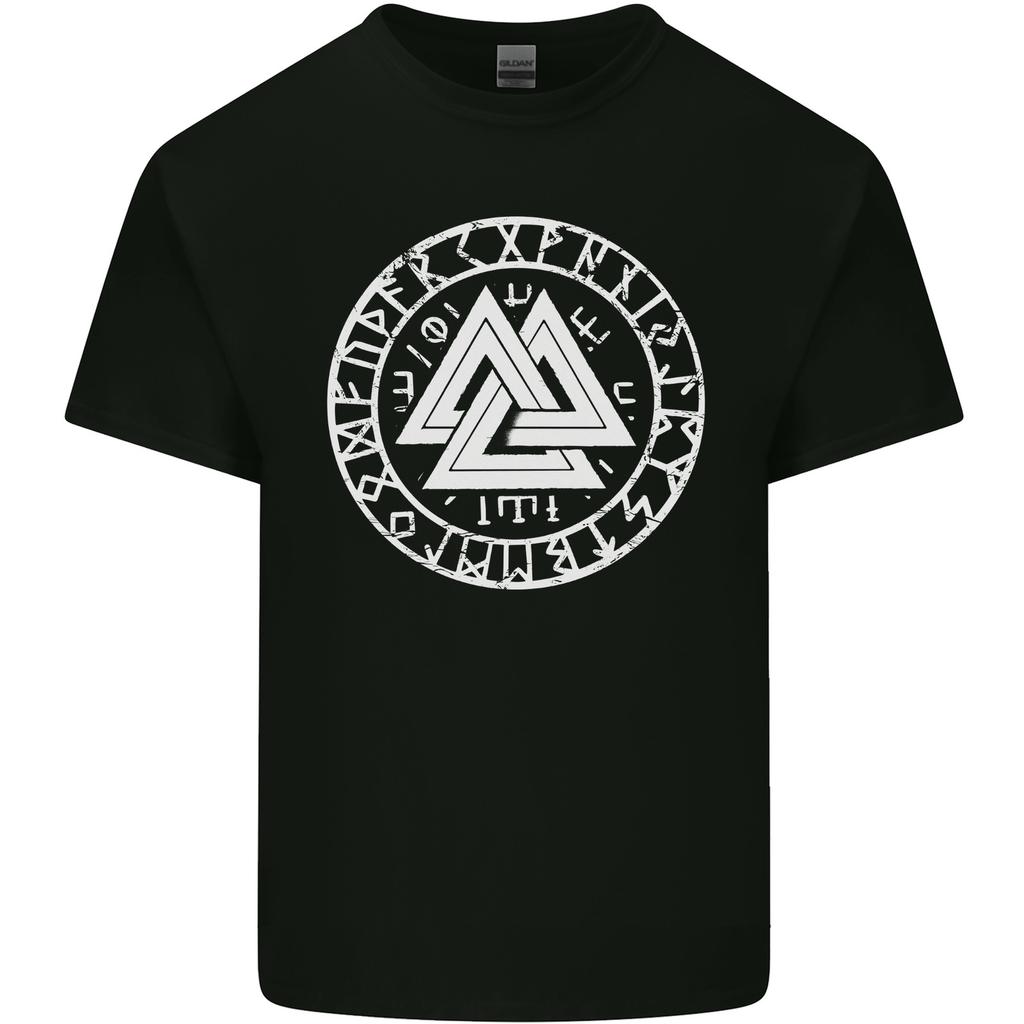 Valknut Circle With Viking Text White Print Unisexs Light Cotton TShirt