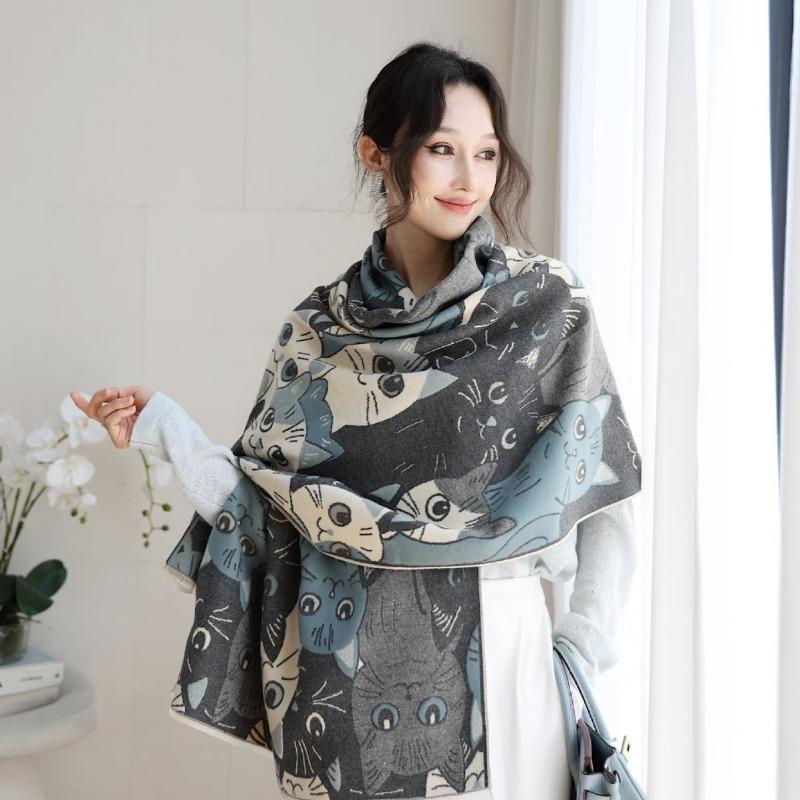 Women S Double Sided Faux Cashmere Warm Shawl Fashion Versatile Cape Scarf