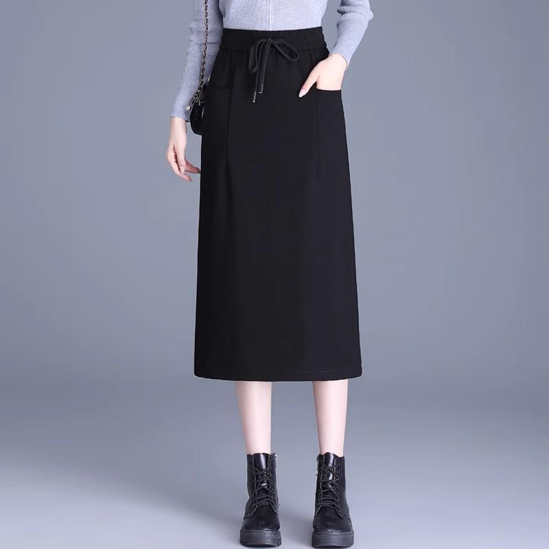 

Fleece or Non-Fleece: Autumn/Winter Plus Size Mid-Length Slit Skirt M